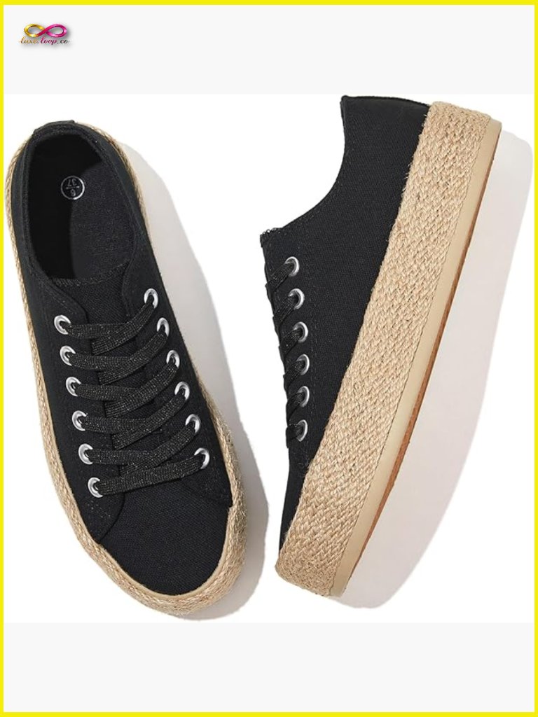 Canvas Platform Sneakers Low Top Lace Up Comfortable Casual Walking Shoes